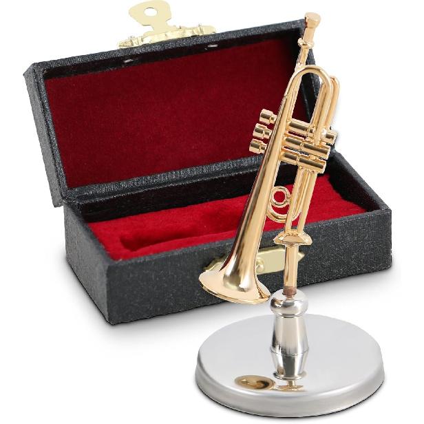 EASTROCK Miniature Trumpet Model, 1.8in Mini Trumpet Model Trumpet Ornament Replica Instrument Home Decoration Decorative Dollhouse Musical Gift