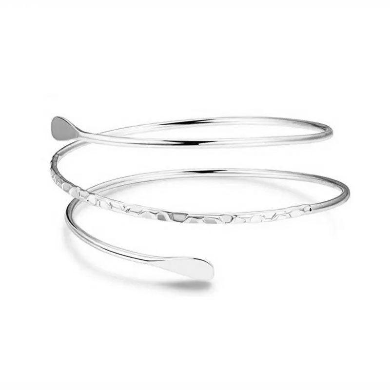 European & American Geometric Wave Cuff Bracelet Set with Metal Leaf and Crescent Design