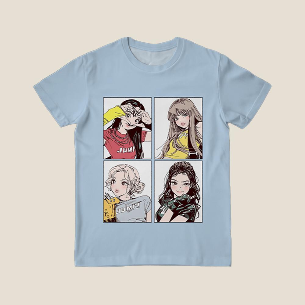 2025 Heißer Verkauf Kpop BP Jump T-Shirt Pinke Girlgroup Kurzarm Niedliches Anime-Muster T-Shirt Sommer Locker Und Bequem Y2K Oberteil