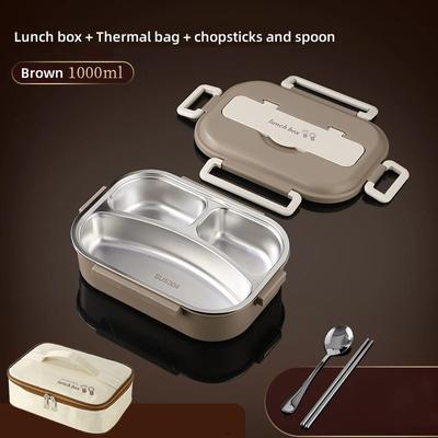 1000ML  304 Stainless Steel Insulated Lunch Box Office Workers Sealed Portable Lunch Box with Bag Students Kids Commercial Bento Box Set