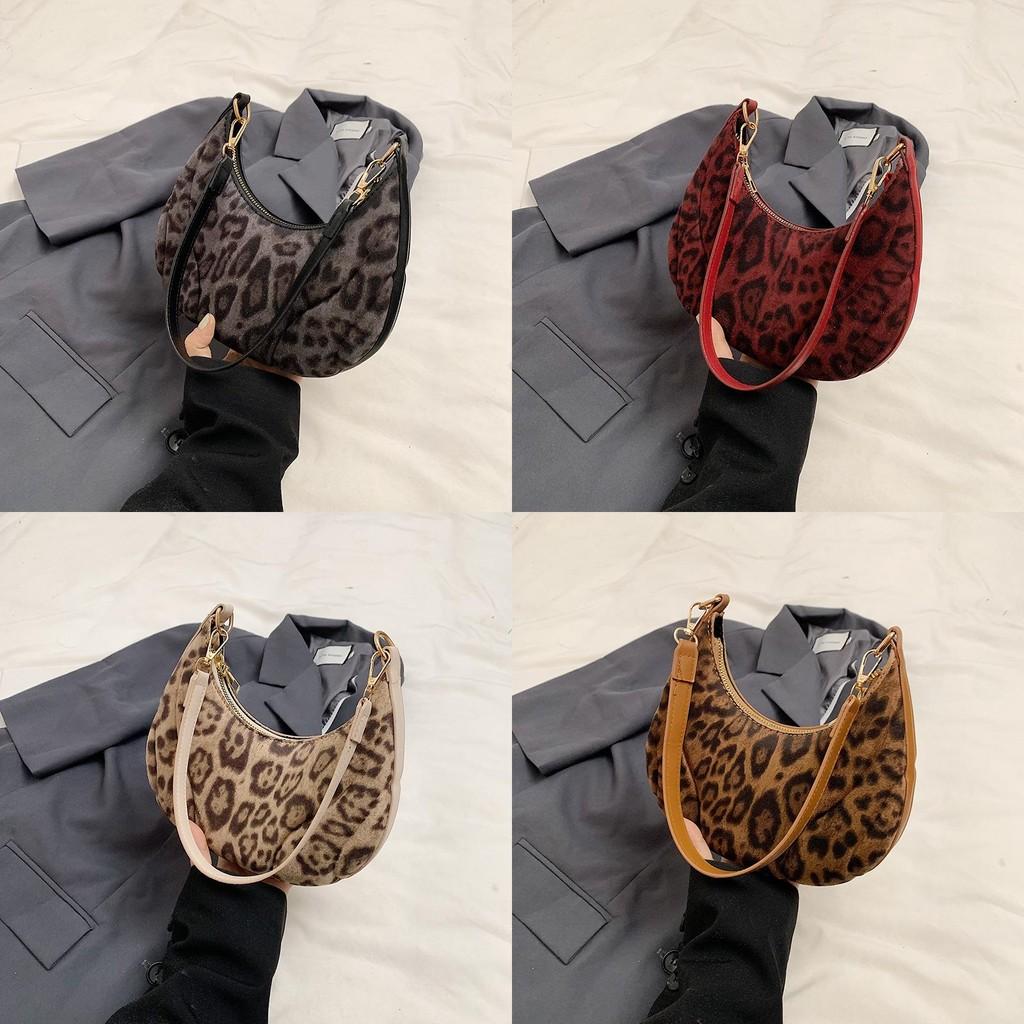 Fashionable Leopard Print Vintage Shoulder Bag In Trendy Black Red Khaki And Brown Colors For Casual Style