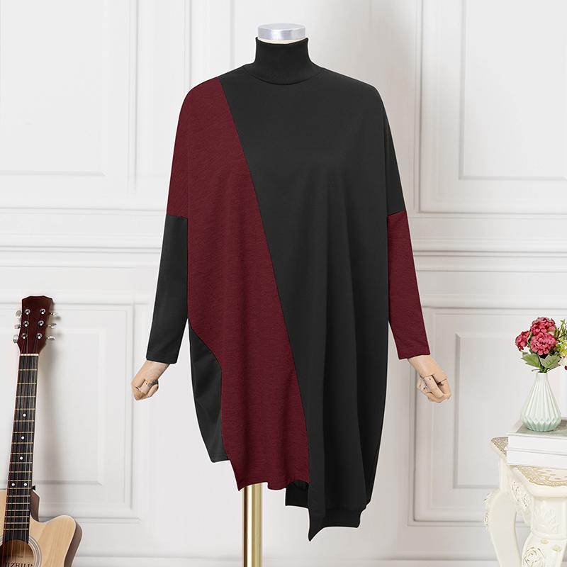 ZANZEA Women Casual Turtleneck Long Sleeve Patchwork Dress