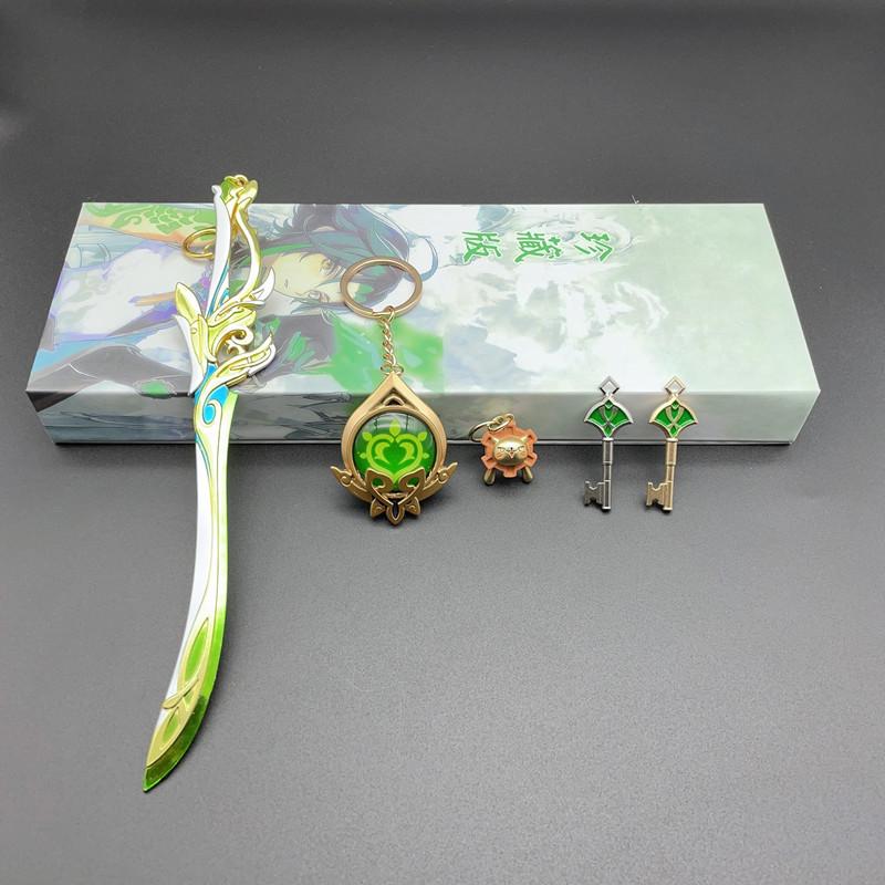 Anime Genshin Impact Figure Weapon Keychain Alhaitham Sword Prop Little Lion Toy Gift Boxs Packaging Vision Metal key Ring