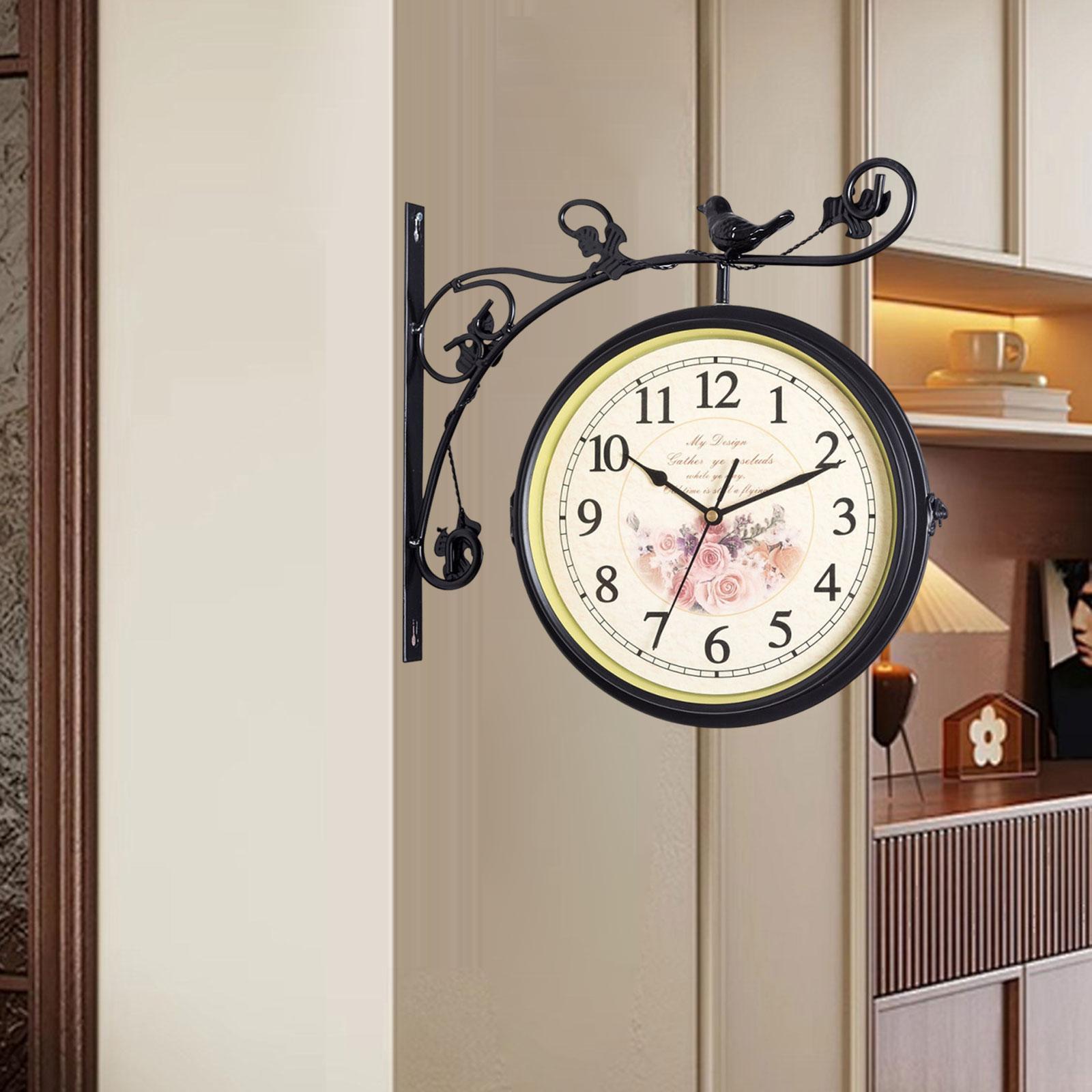 

Double Sided Wall Clock Home Decor 12 Hours Display Mute Hanging Station Clock for Indoor Outdoor Lobby Home Garden Kitchen