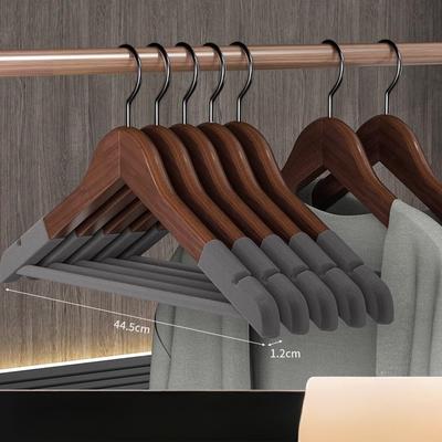 Benutzerdefinierter Großhandel Kleiderbügel Holz Retro Breite Schulter Beflockte Stange Kleidung Trocknungsstütze Schlafzimmer Schrank Garderoben Organizer