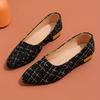 Damskie płaskie buty w kratę z tweedu na miękkiej podeszwie, Lekkie buty na słupku, Eleganckie buty do sukienki z czubkiem