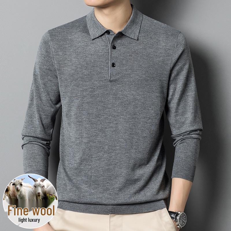 Men's Wool-Blend Cardigan: Solid Color Turn-Down Collar Knitted Sweater