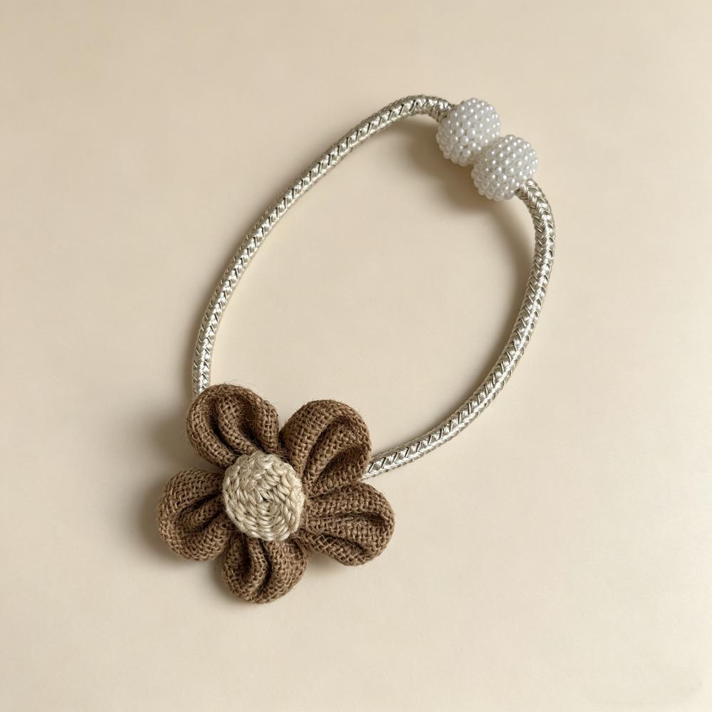 2PCS Linen-style Flower Curtain Tieback Creative Curtain Buckle Curtain Tie Strap Bedroom Style 4