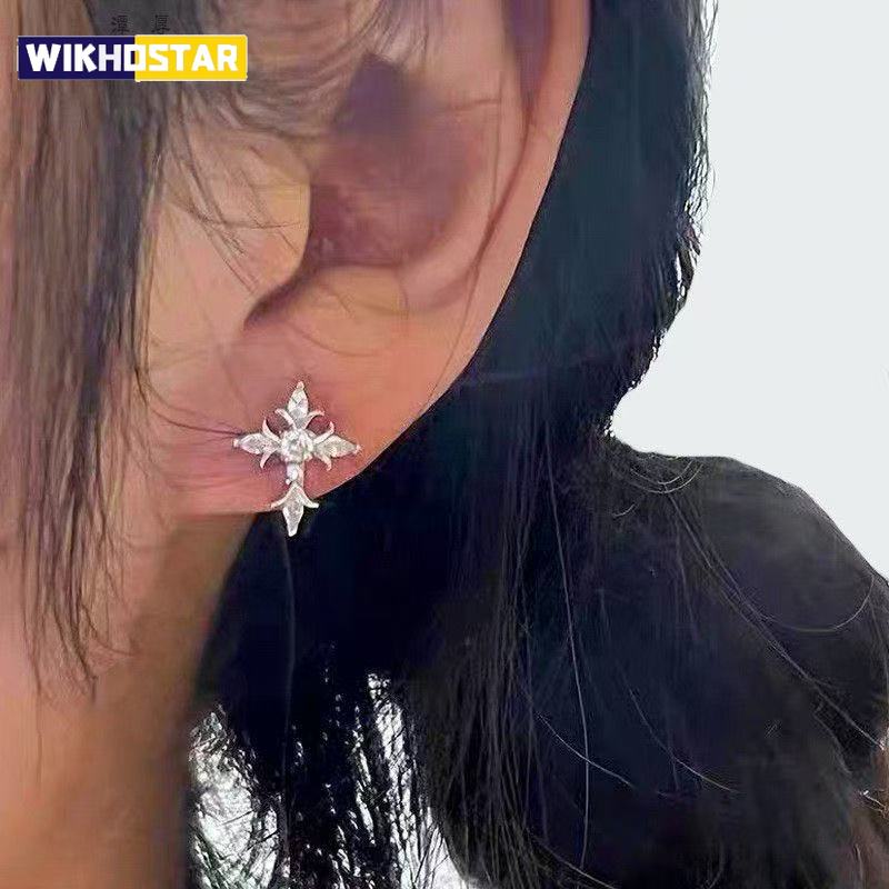 Shiny Rhinestone Zircon Cross Earrings For Women Korean Fashion Stainless Steel Earring Daily Birthday Party Y2K Jewelry Gifts