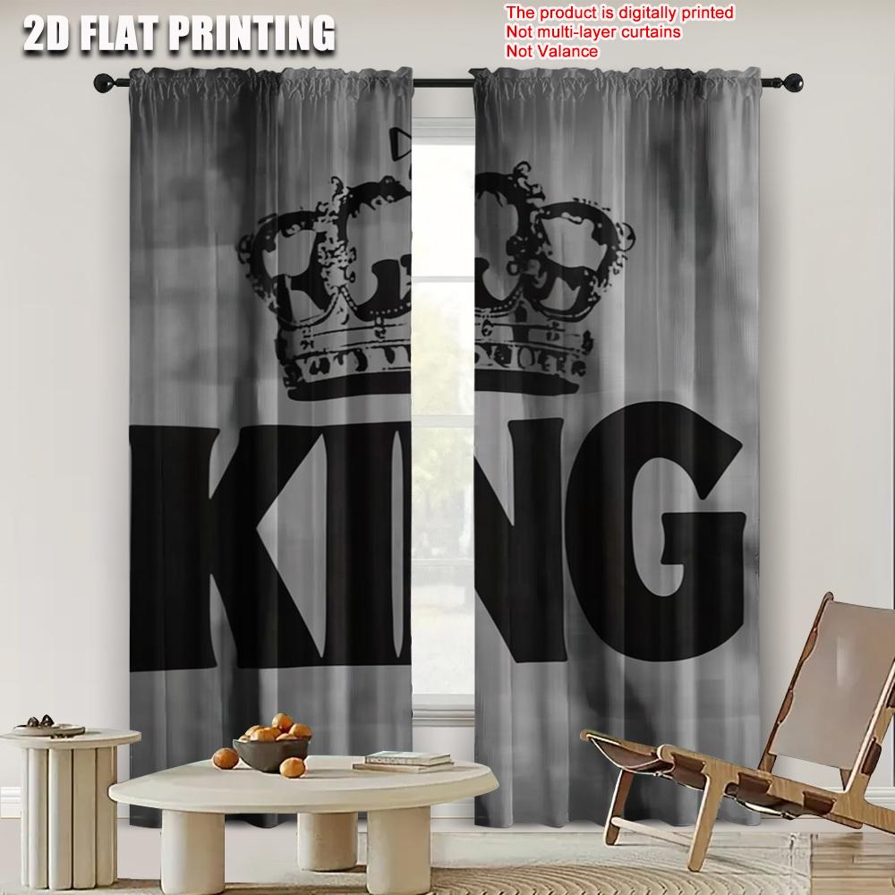 Set Of 2 Spring Summer Curtains King Crown Word Art Digital Print Drapes Versatile Polyester Decorations Home Ldeal Living Curtain