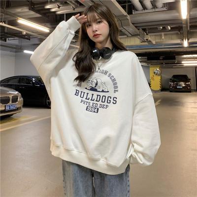 Hoodies mit Buchstabendruck für Damen, Herbst, Übergröße, Studenten, O-Ausschnitt, lange Ärmel, lockeres Pullover-Sweatshirt