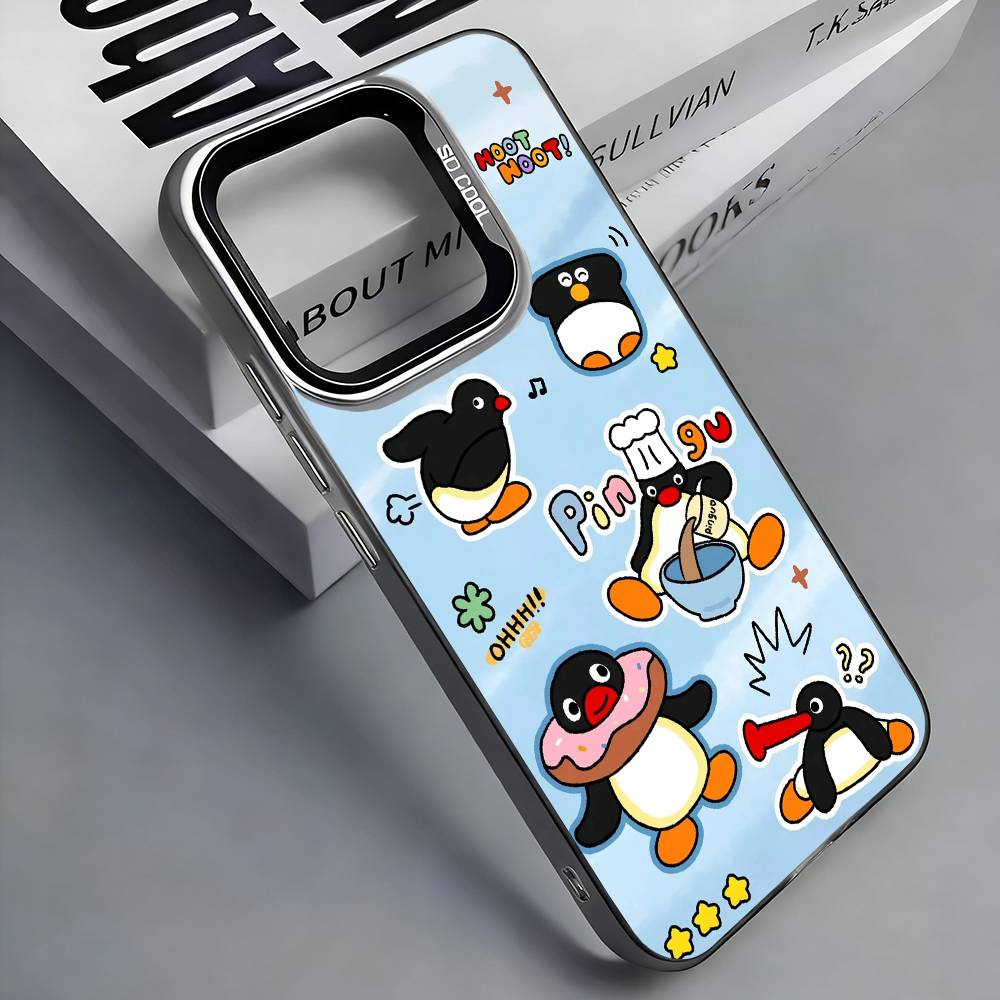 Cute Kawaii P-Penguin Phone Case For iPhone 17,16,15,14,13,12,11 Plus,Pro Max,Colored Silver Phone Case