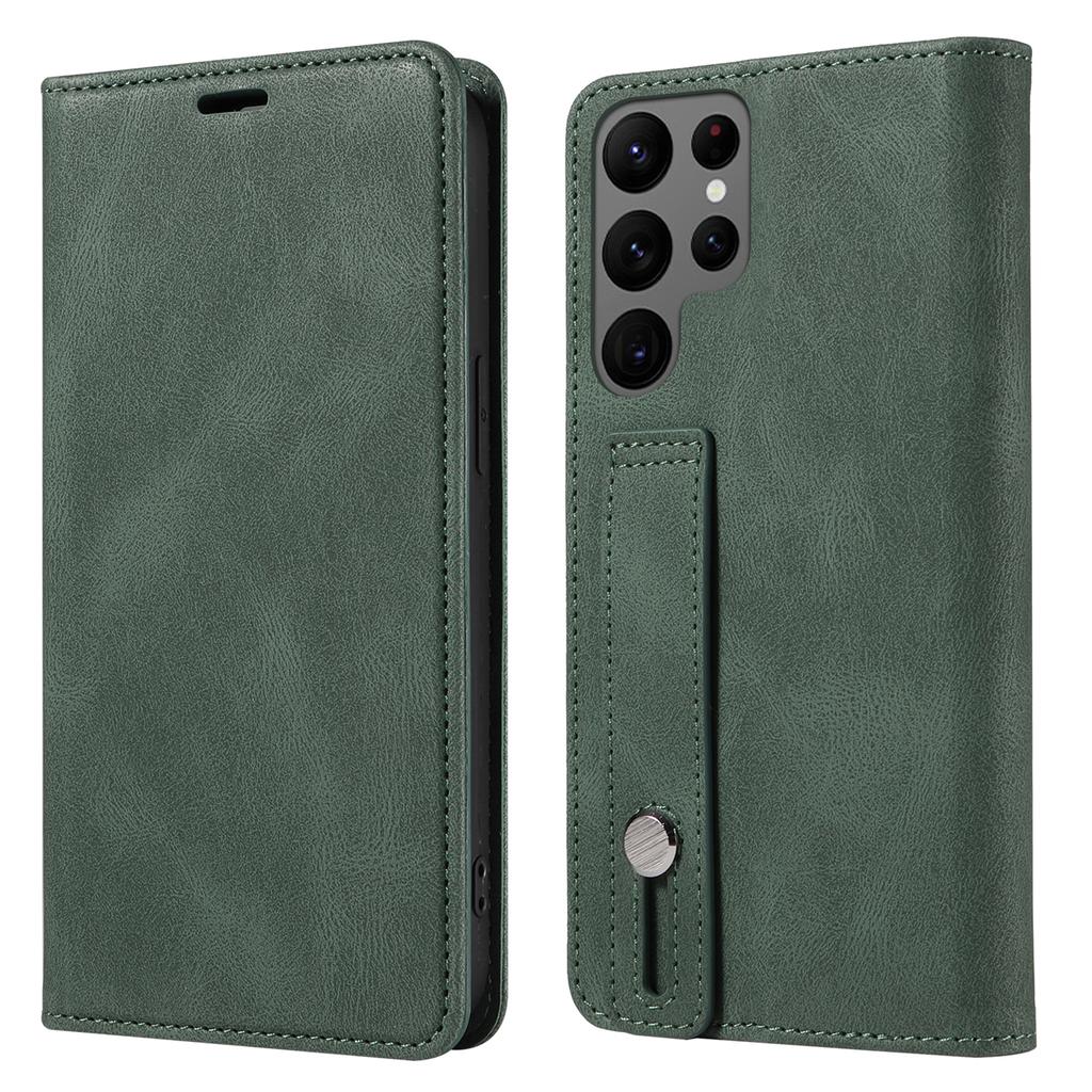 For Samsung Galaxy S24 Ultra Leather Case Wristband Design Stand Phone Cover