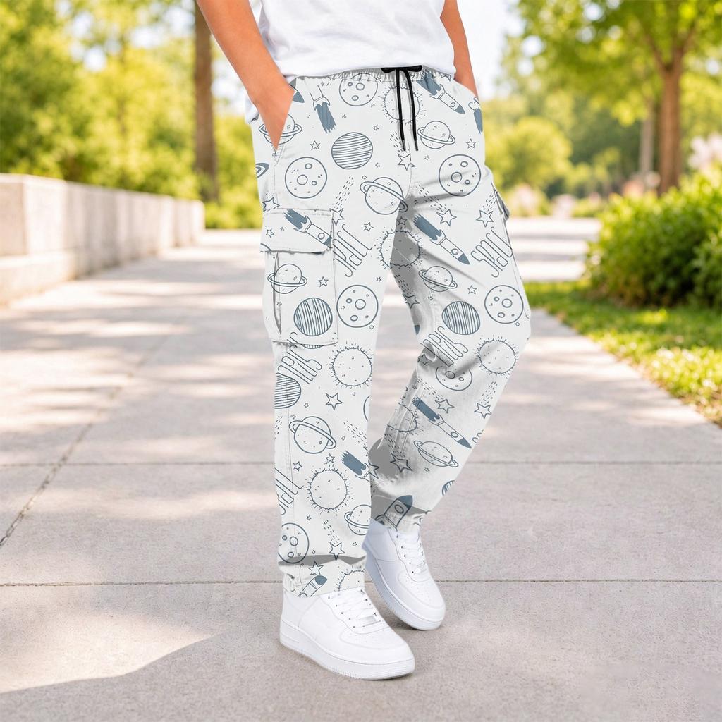 Boys' Fashion Print Cargo Pants with and Pockets for Casual Wear