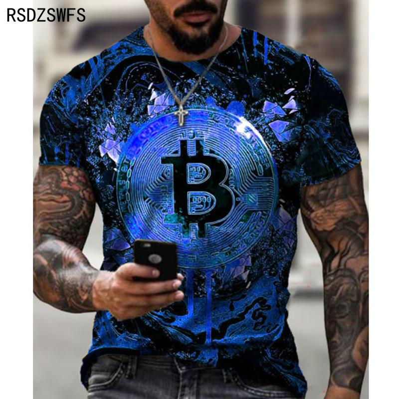 Fashion Bitcoin Graphic 3D Pringting Men's T Shirt Summer Streetwear Round Neck Short Sleeve Casual Loose Tops Tee Men Clothing