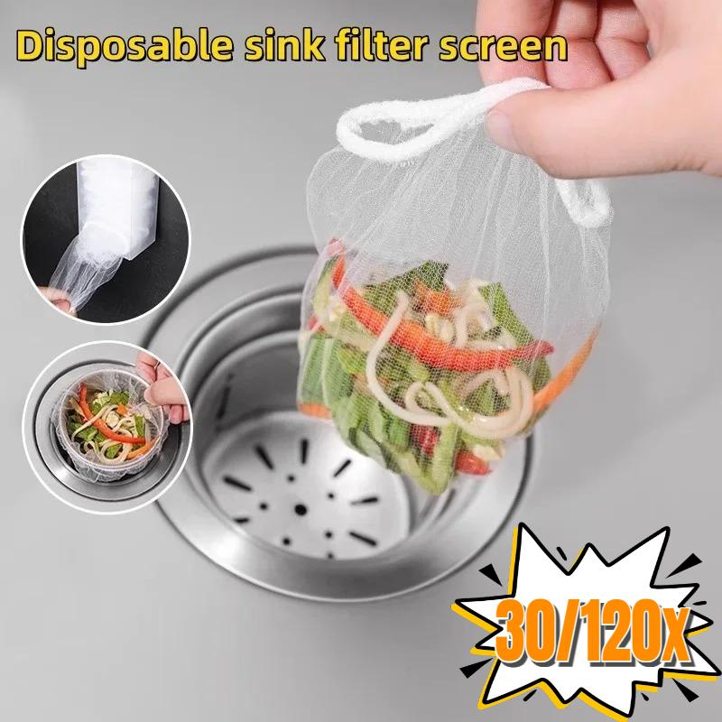 120/30pcs Disposable Sink Filter Mesh Bags Kitchen Sink Strainer Drain Hole Anti-blocking Garbage Bag Cleaning Strainers Net