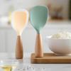 1pc Silicone Rice Serving Spoons with Wooden Handle Heat Resistant Rice Spoon Nonstick Standing Rice Ladle Scooper