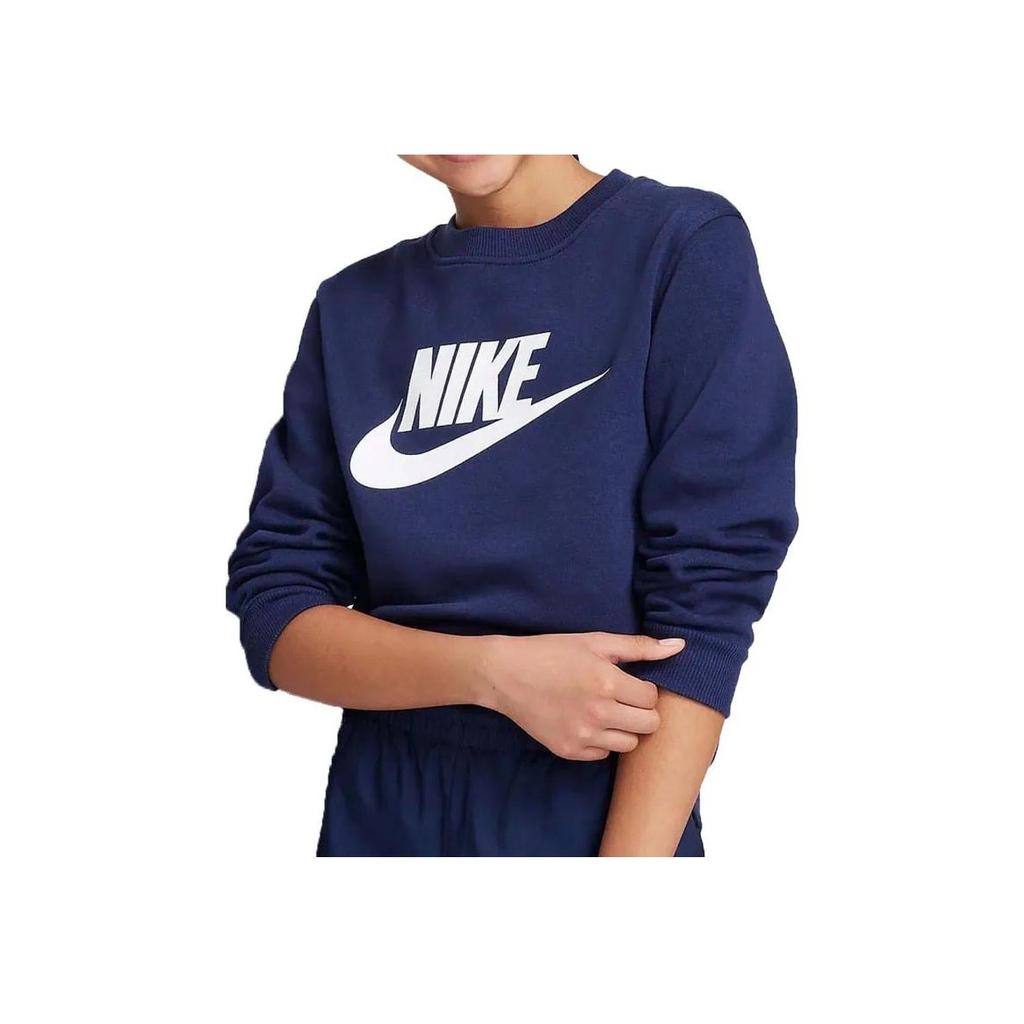 Nike Club Flc Crew Ls Hbr Logo Print Round Neck Sweatshirt Kids Sweatshirt Navy-Blue FD2992-410
