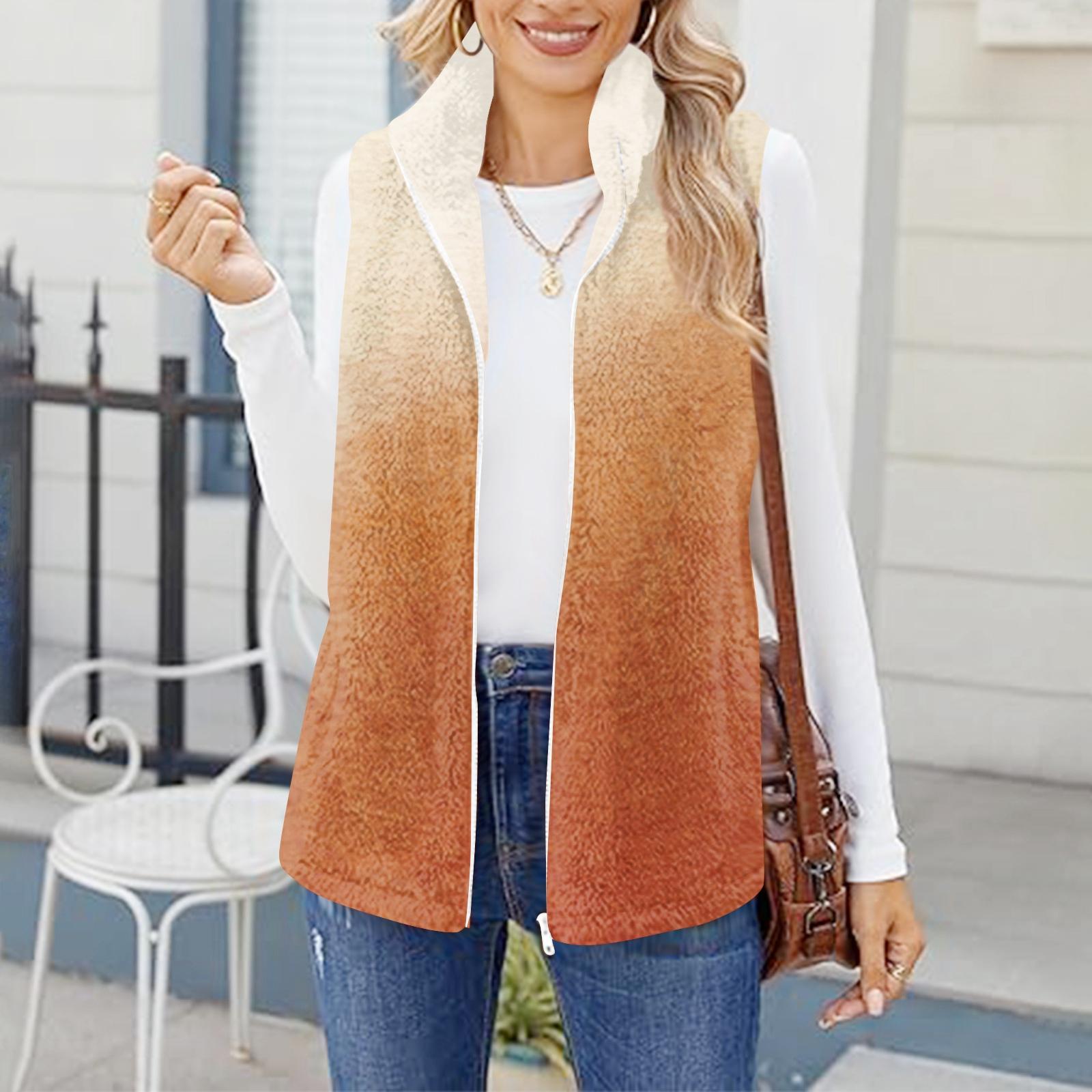 

Женский модный и теплый флисовый кардиган-жилет с градиентным принтом XL