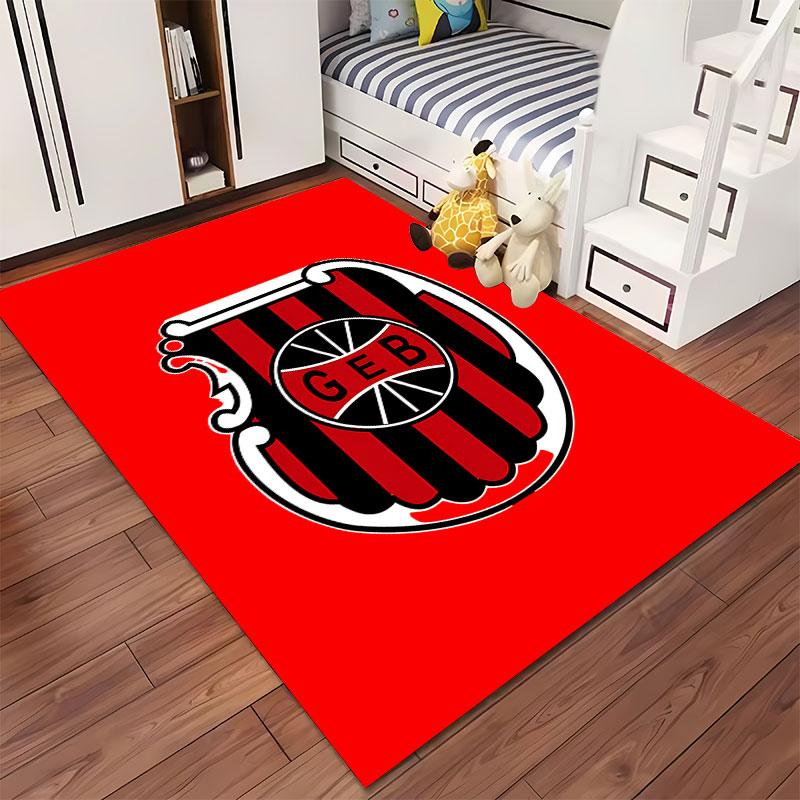 Red and Black Striped Logo Carpet suitable as a non-slip mat for the living room or bedroom sofa