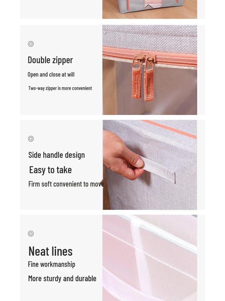 Foldable Cotton Linen Storage Box with Lid - Moisture & Dust-Proof Steel Frame Container