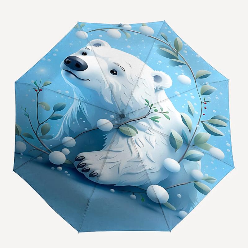 1pc Polar bear, Winter umbrella automatic open/close, 8-Rib Durable Frame, Compact Folding Design, Ideal Birthday/Holiday Gift  1148A