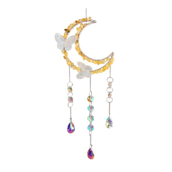 Crystals Suncatcher, Hanging Moon Butterfly Sun Catcher with Glass Prisms for Windows, Healing Crystal Decor for Home, Gift for Christmas Birthday
