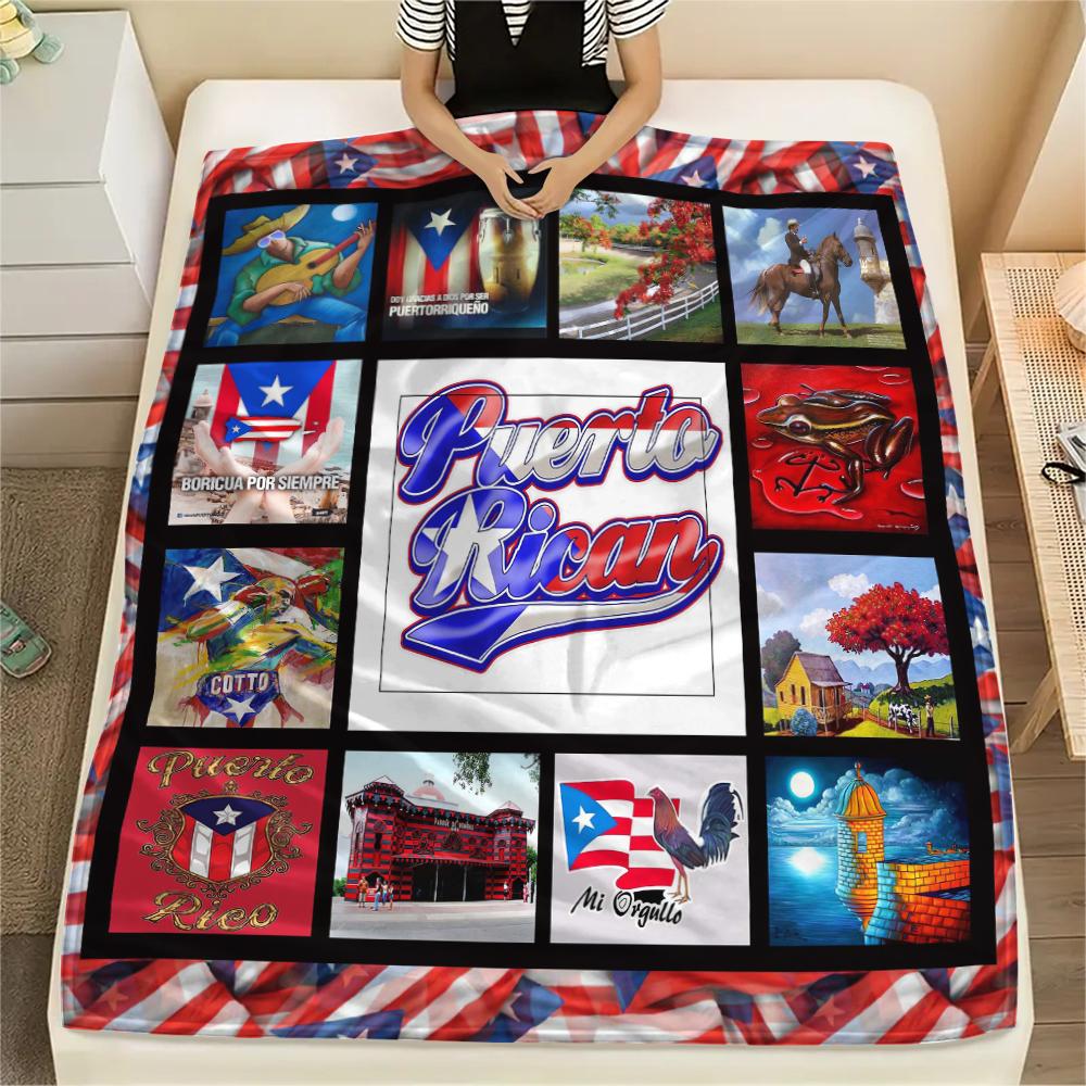 1Pc Puerto Rico Print Flannel Blanket, High quality Comfortable for All Seasons, Home Decor, Warmth and Comfort, Perfect for Christmas Gifts