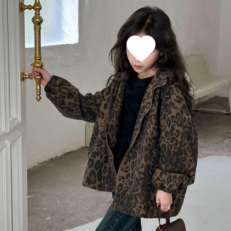 

Девичья куртка на молнии с леопардовым принтом - Мода в гонконгском стиле на весну/осень 2025 110 for height ~100cm