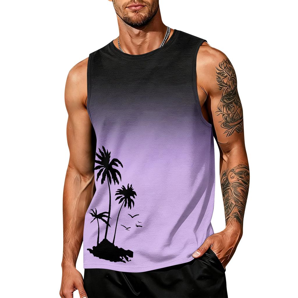 Men's Sleeveless Tank Top Casual Summer Muscle Shirt Hawaiian Print Lightweight Athletic Vest for Outdoor Sports Gym Workout