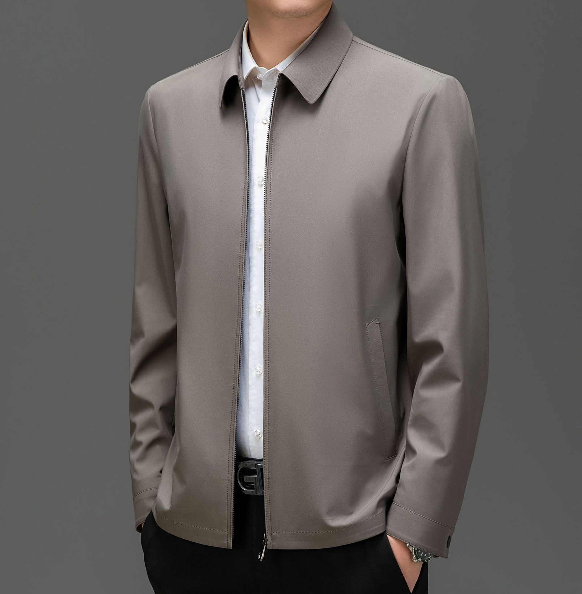 

Мужская куртка Весенне-осенняя куртка Для среднего возраста Высококачественная Деловая Повседневная Однотонная куртка Папа Лацкан Топ 4XL