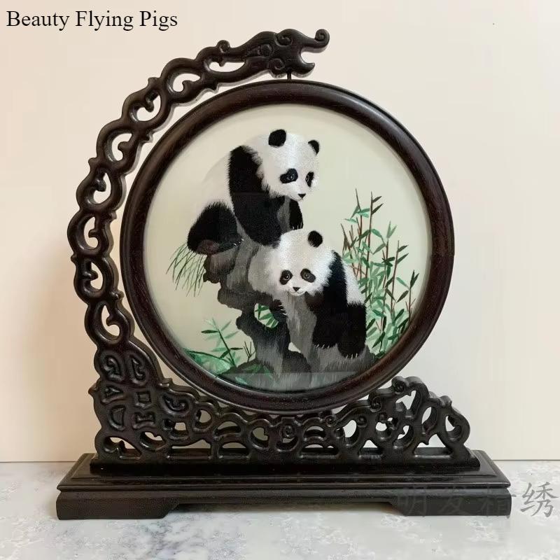 1pc, Su Embroidery Ornaments, Chinese Embroidery Crafts, Double Sided Embroidered Ornament, Solid Wood Desktop Decoration