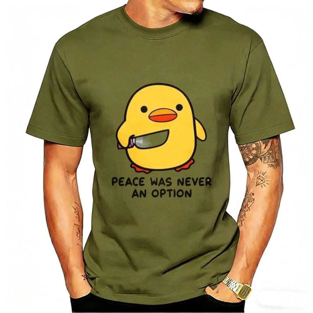 Funny Peace Was Never An Option Cute Animal Tshirt Funny Goose Graphic T Shirts Summer Casual Short Sleeve Tops Unisexs Clothing