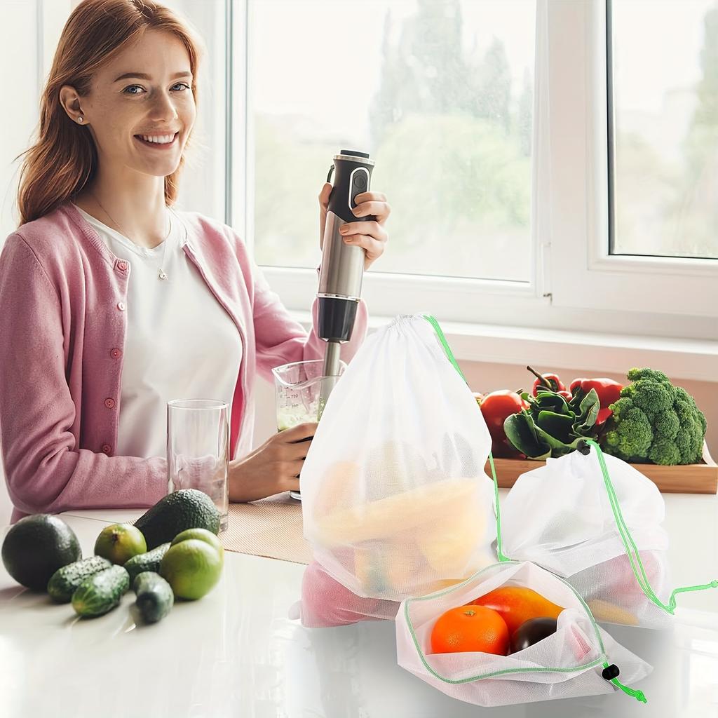 6pcs Mesh Storage and Organizer Bags, Washable Shopping Bags for Toy, Fruit and Vegetable Storage, Drawstring Reusable Mesh Bags