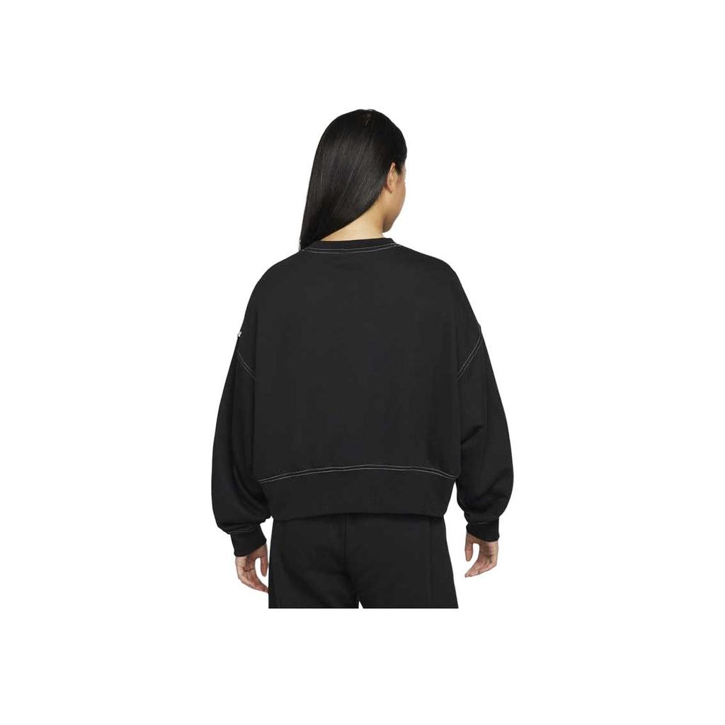Nike Sportswear Swoosh Logo Embroidered Loose Knit Cropped Pullover Sweatshirt Women Tops Black DO7212-010