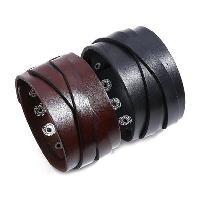 Fashion Black Brown Color Leather Men Bracelets Bangles Punk Vintage Couple Bangles For Men Jewelry Gift
