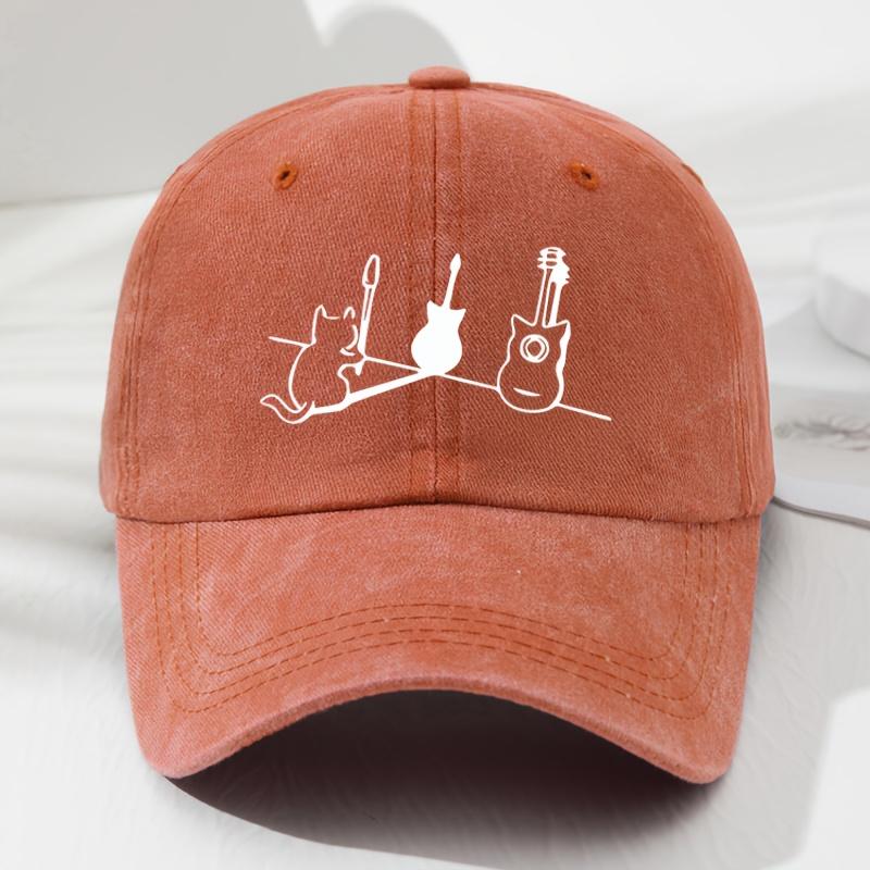 Unisex Adjustable Soft Top Baseball Cap - Cat and Guitar Print Design Lightweight and Breathable Outdoor Fishing Hat