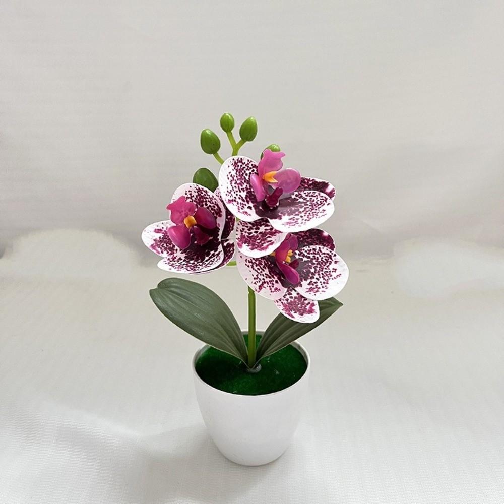 White Flower Pot Artificial Orchid Bonsai Multi-Bloom Artificial Faux Plants  Home Decor