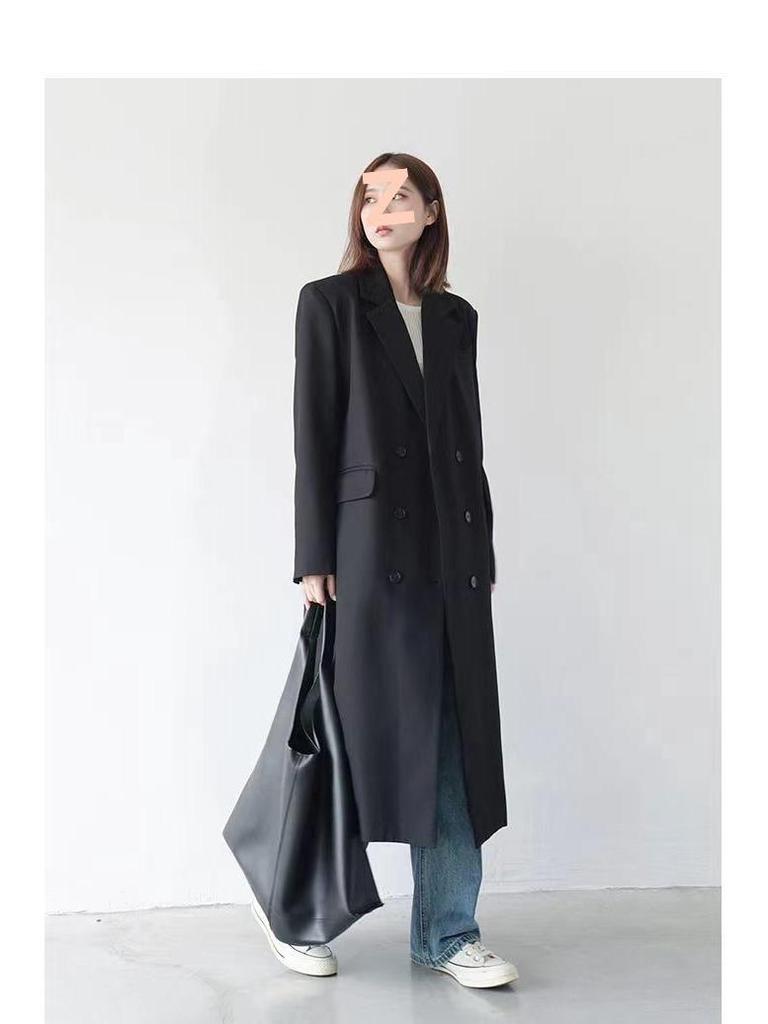 High-End Grå Extra Lång Dam Trenchcoat i Kostymstil - Höst/Vinter 2025 Ny Populär Brittisk Retro Överrock