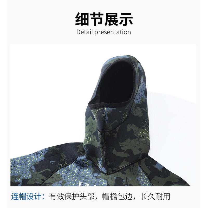 5mm Mens Camo Wetsuit Set Hooded Separable CR Neoprene Diving Suit Snorkeling Swimming Cold Water