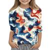 Print Tops For Youth Girls Round Neck 3/4 Sleeves T-Shirts Trendy Tops Outfit Tees Independence Day