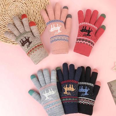 Yousheng 1 Pair Knitted Reindeer Full Finger Gloves Men Women Touch Screen Winter Warm Thick Fleece Gloves Outdoor Cycling Cold Weather Thermal Gloves