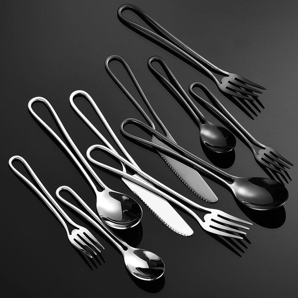 5Pcs Dinnerware Set Stainless Steel Cutlery Steak Knife and Fork Dessert Spoon Tableware Teaspoon Home Restaurant Cutlery Set
