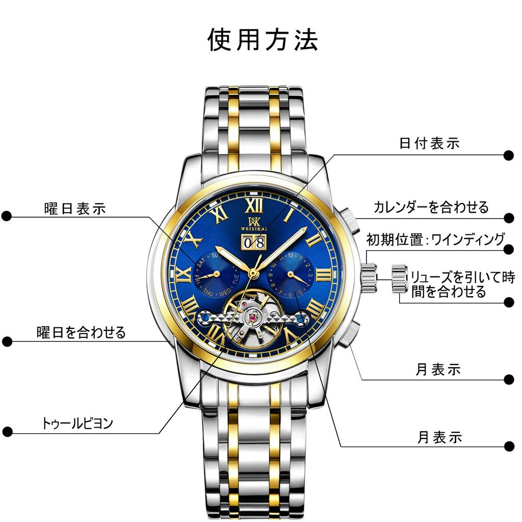 RORIOS Mechanical Business Date Stainless Steel Japanese Instruction Manual Included Men's Wristwatch, Hand-Wound, Watch, Luminous, Tourbillon,