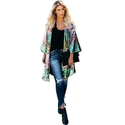 Damenbekleidung Europäische und amerikanische Mode Farbe Pailletten personalisierte Street Cardigan Trenchcoat Frauen