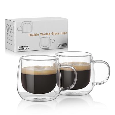 Lot de 2 tasses à café en verre borosilicaté à double paroi résistant à la chaleur