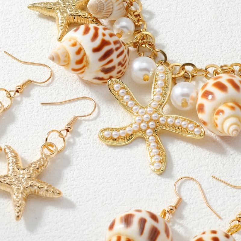 Joyería de Fantasía de Sirenas Collar de Conchas Accesorio de Disfraz de Sirenas Gargantilla Llamativa Pulsera de Estrellas de Mar y Conchas