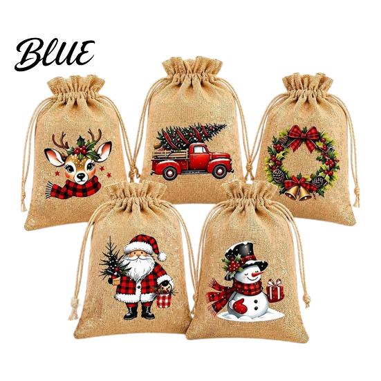Christmas Party Favor Bags Jute Burlap Gift Bags, Drawstring Treat Candy Reusable Fabric Pouches Bag, Linen Packaging Pouch for Holiday Favors