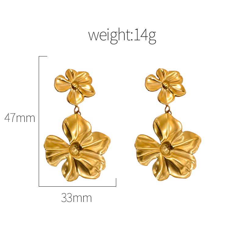 Fashion Retro Niche Exaggerated Temperament Retro Earrings Gold Two Flowers Splicing Earrings Girl Girlfriend