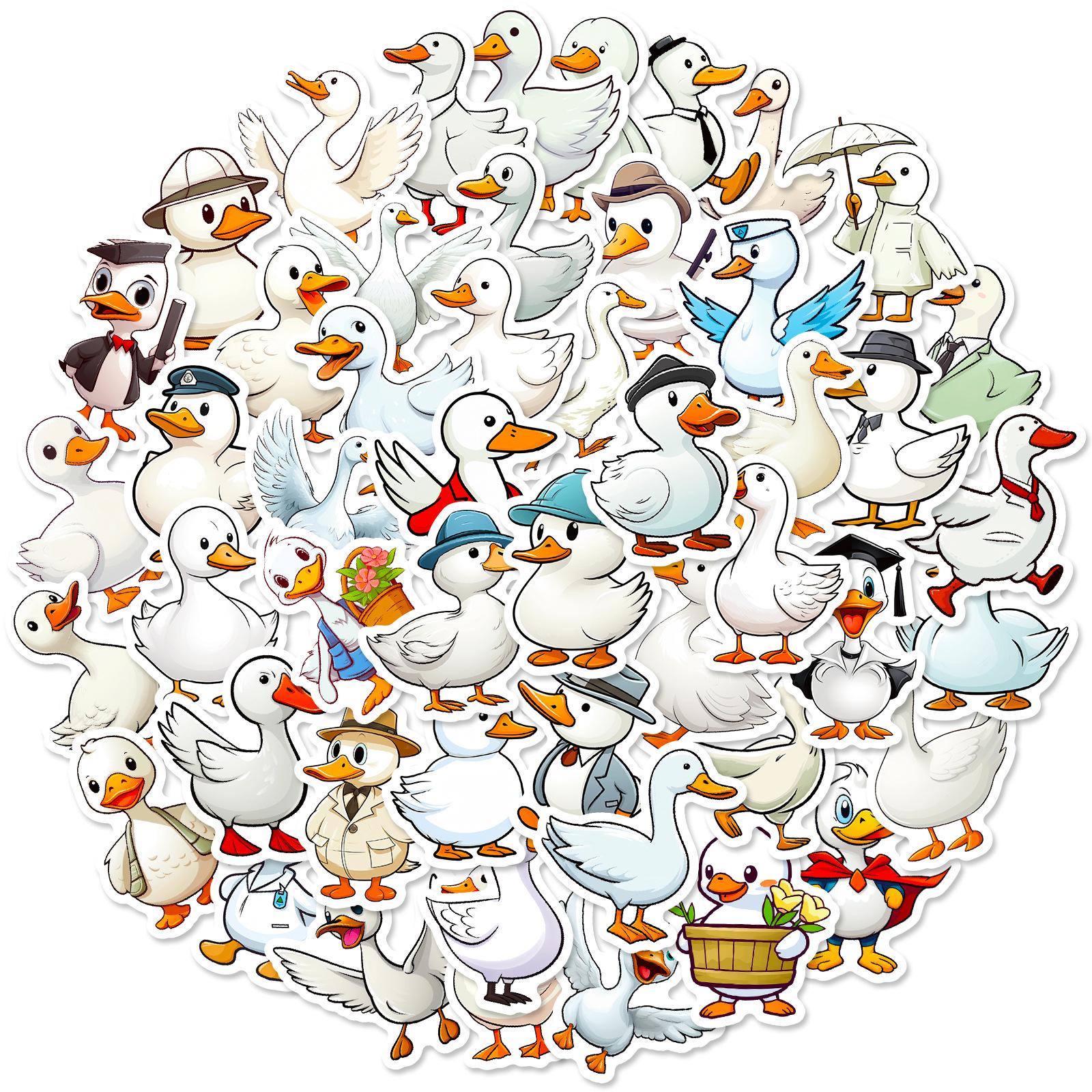 

50 Big White Goose Stickers Cartoon Cute Little Duck Stickers Luggage Laptop Water Cup